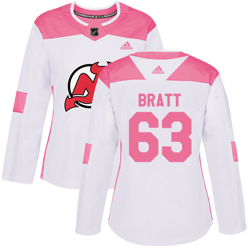 Adidas Devils #63 Jesper Bratt White/Pink Authentic Fashion Women's Stitched NHL Jersey